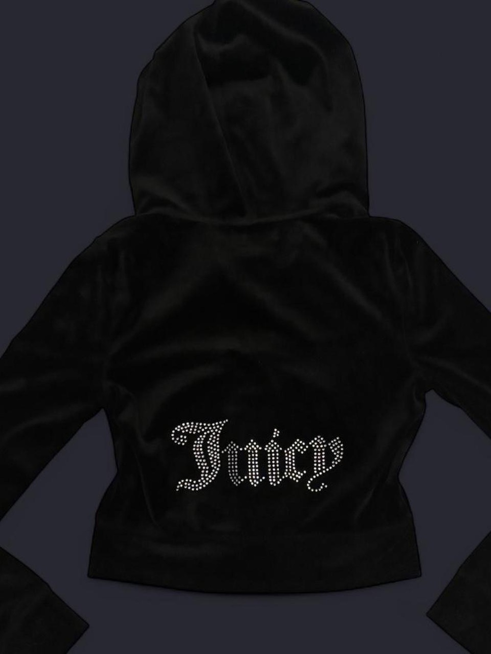 Juicy Couture Black Velour Hoodie with Rhinestone 'Juicy' Back Logo
